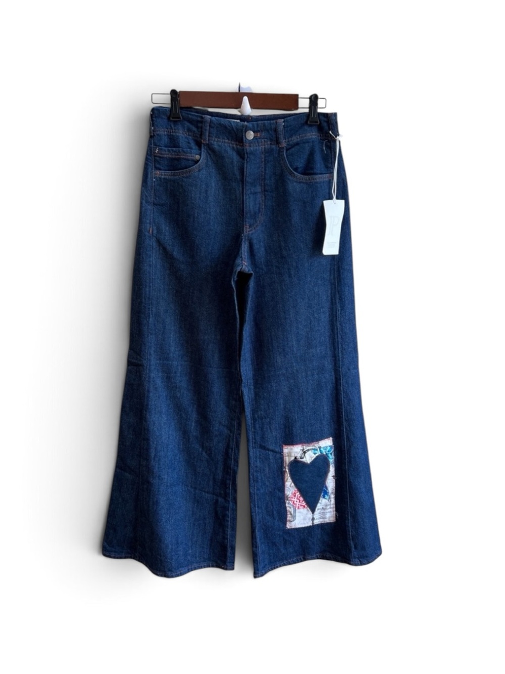 NWT Pilcro Wide Leg Dark Blue Women’s Jeans with Heart Patchwork Sz 25